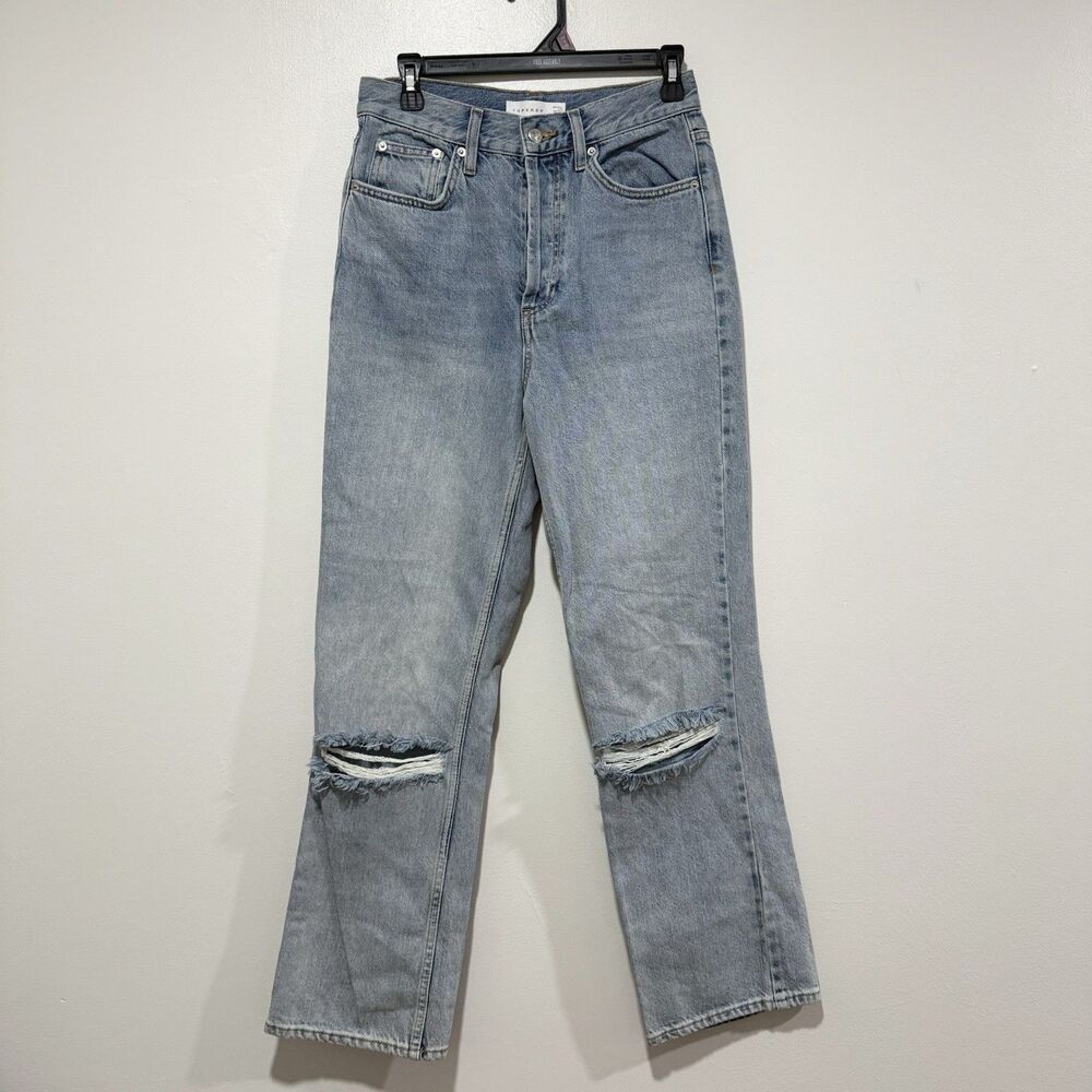 Topshop Blue Light Wash High Rise Straight‎ Leg Distressed Jeans Womens Size 29